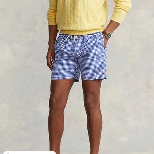 Polo Mens checked blue and white Sz S bathing suit